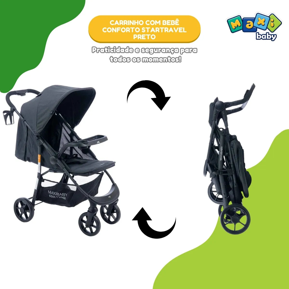 (2 CORES) Carrinho de Bebê Com Bebê Conforto Startravel - Maxi Baby