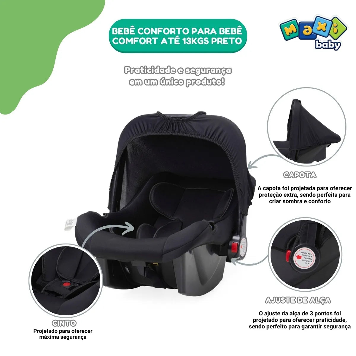Bebê Conforto Para Bebê Comfort Até 13kgs Preto Maxi Baby
