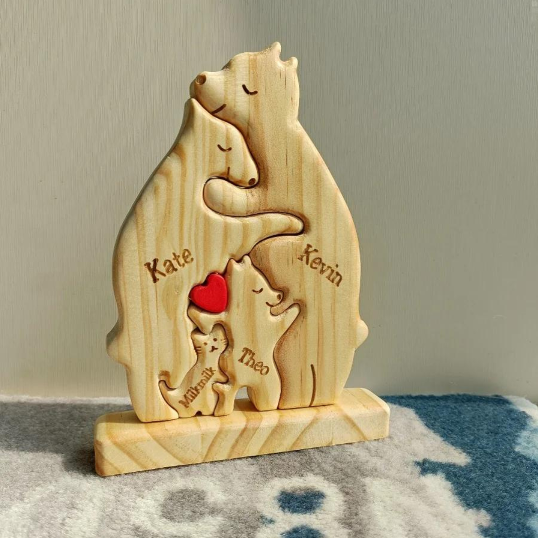Quebra Cabeça Puzzle Madeira - Família Urso + Animais de Estimação