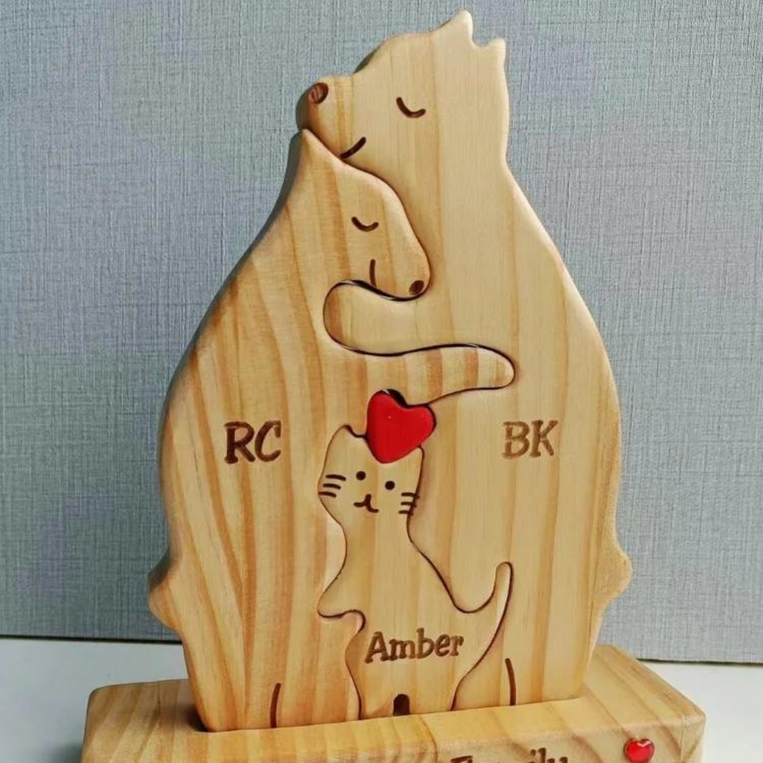 Quebra Cabeça Puzzle Madeira - Família Urso + Animais de Estimação