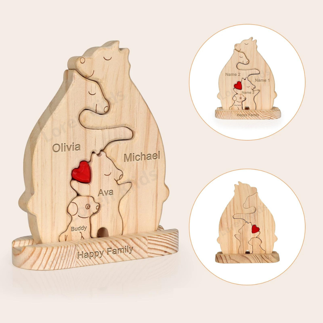 Quebra Cabeça Puzzle Madeira - Decoração Família Urso - COM BASE