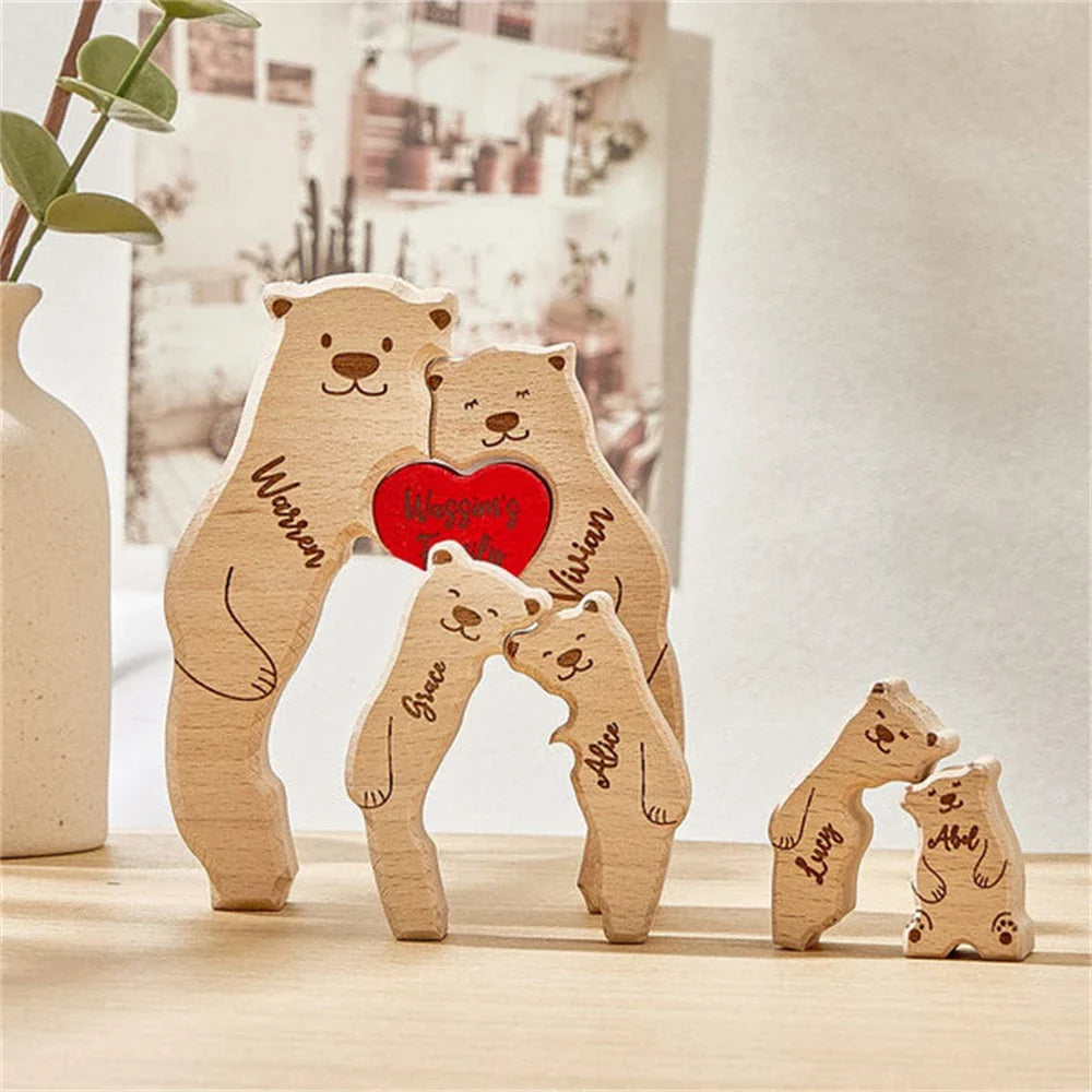 Quebra-cabeça de madeira de família de urso - Nomes Personalizados