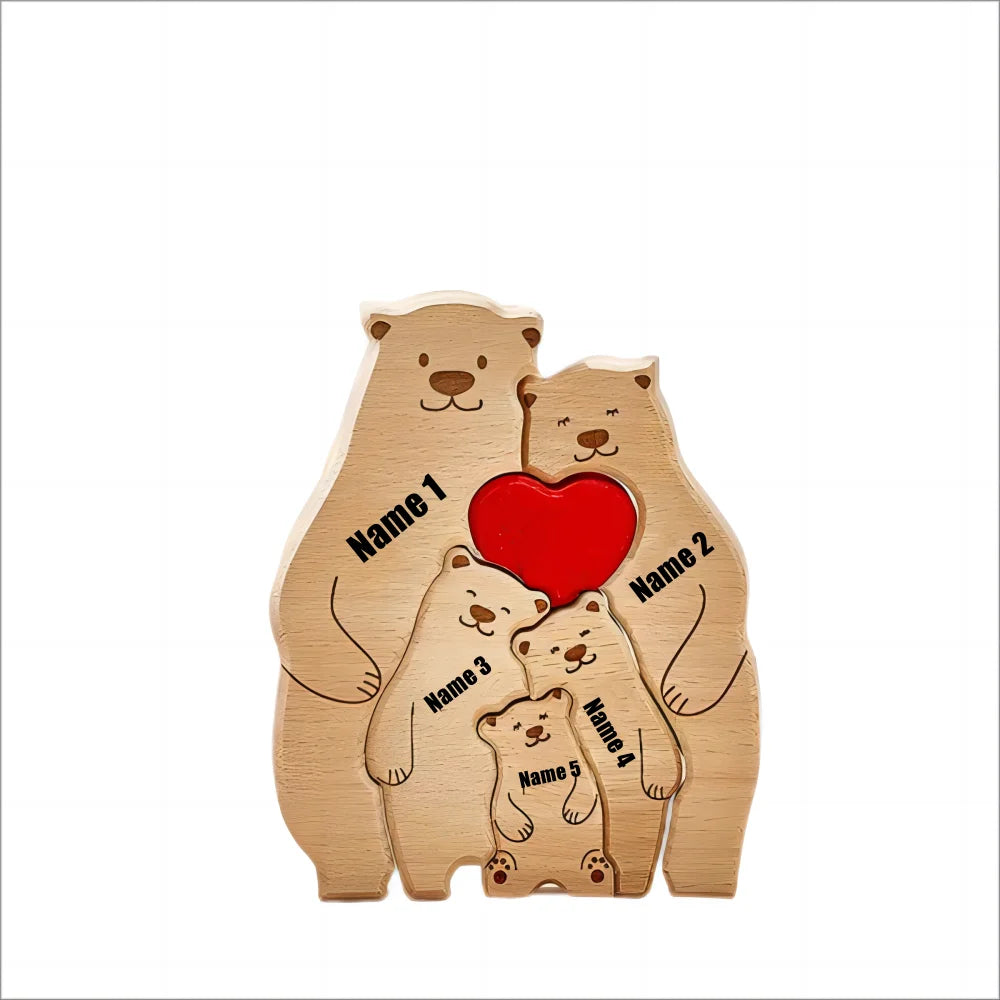 Quebra-cabeça de madeira de família de urso - Nomes Personalizados