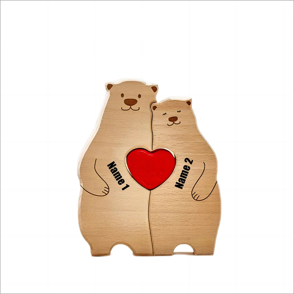 Quebra-cabeça de madeira de família de urso - Nomes Personalizados