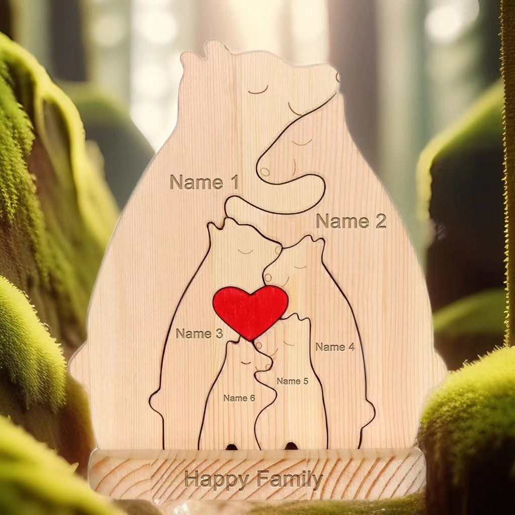 Quebra Cabeça Puzzle Madeira - Decoração Família Urso - COM BASE