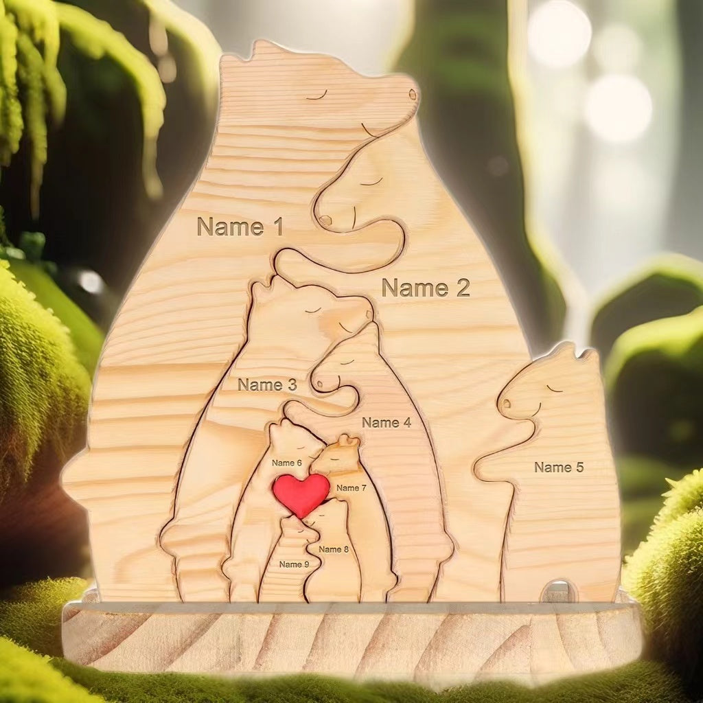 Quebra Cabeça Puzzle Madeira - Decoração Família Urso - COM BASE