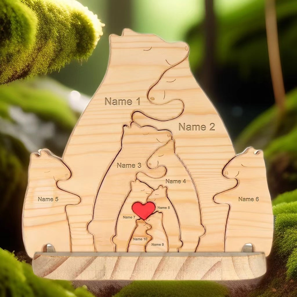 Quebra Cabeça Puzzle Madeira - Decoração Família Urso - COM BASE
