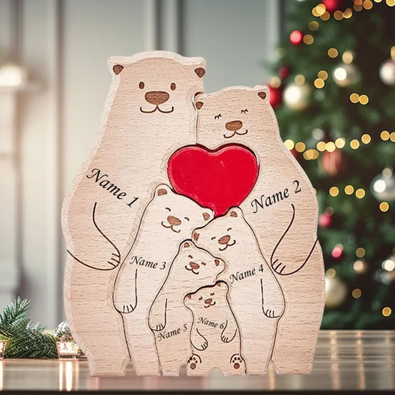 Quebra-cabeça de madeira de família de urso - Nomes Personalizados