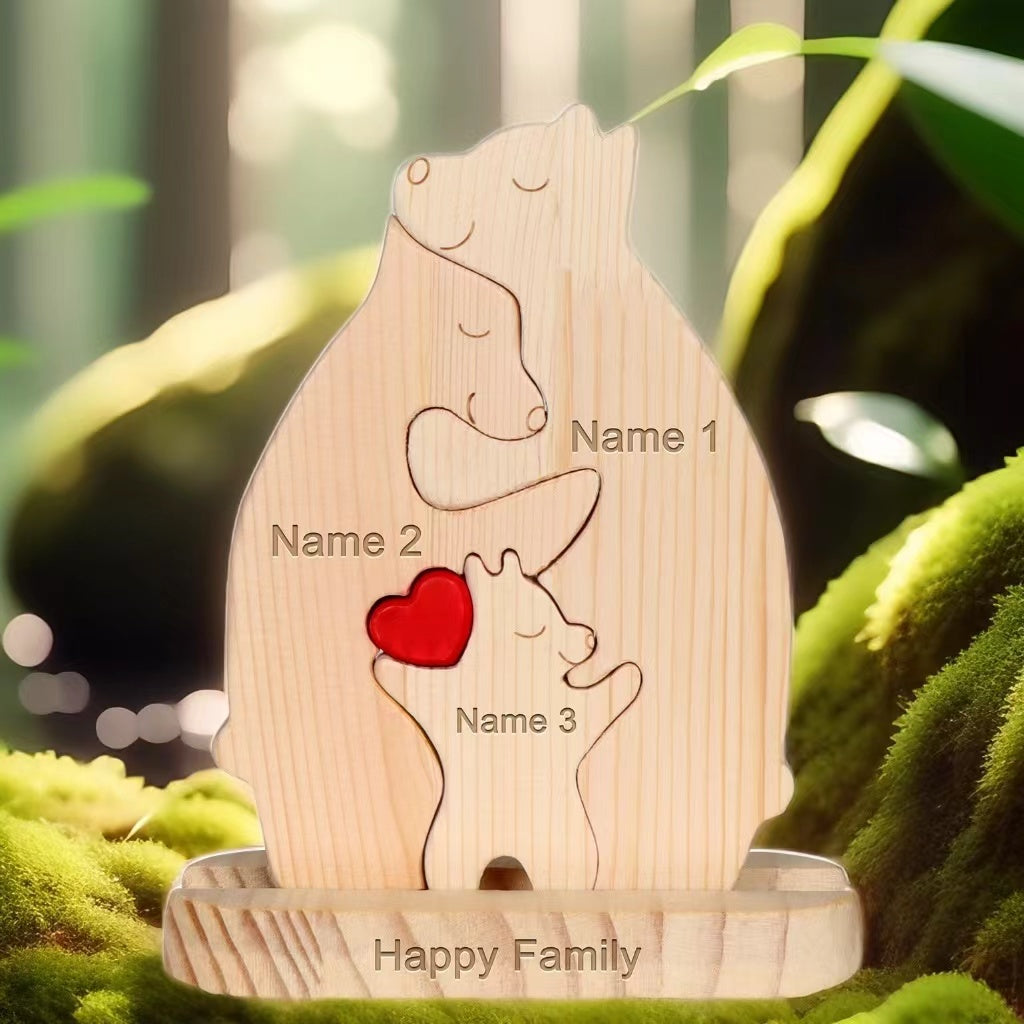 Quebra Cabeça Puzzle Madeira - Decoração Família Urso - COM BASE
