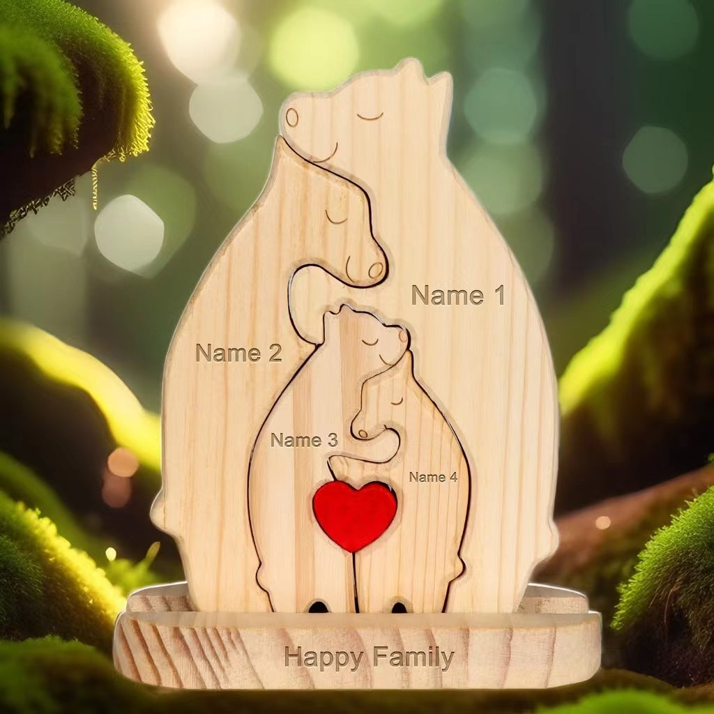Quebra Cabeça Puzzle Madeira - Decoração Família Urso - COM BASE