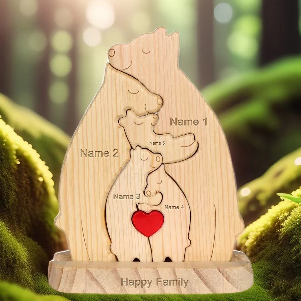 Quebra Cabeça Puzzle Madeira - Decoração Família Urso - COM BASE