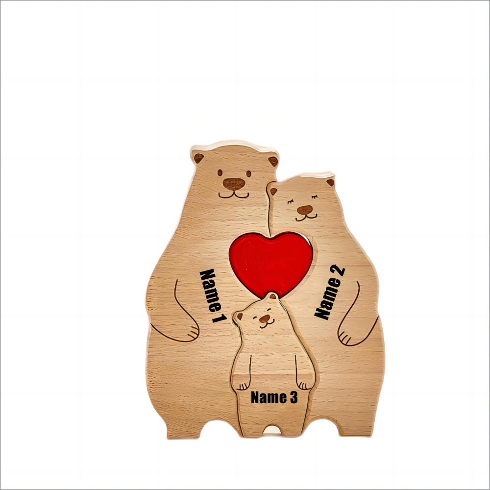 Quebra-cabeça de madeira de família de urso - Nomes Personalizados