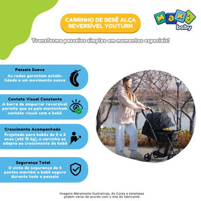 (2 CORES) Carrinho de Bebê Com Alça Reversível YouTurn Maxi Baby
