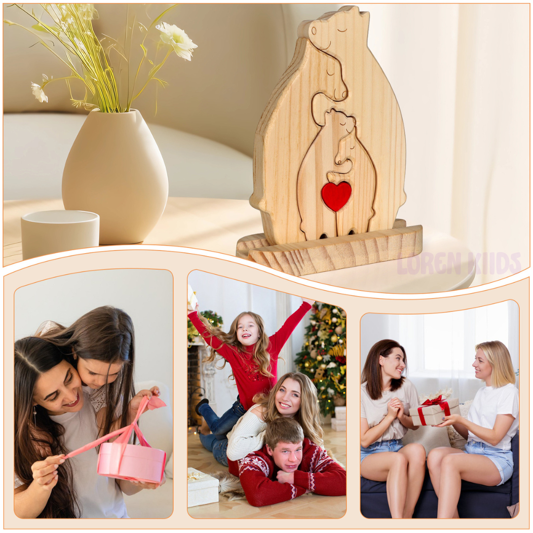 Quebra Cabeça Puzzle Madeira - Decoração Família Urso - COM BASE