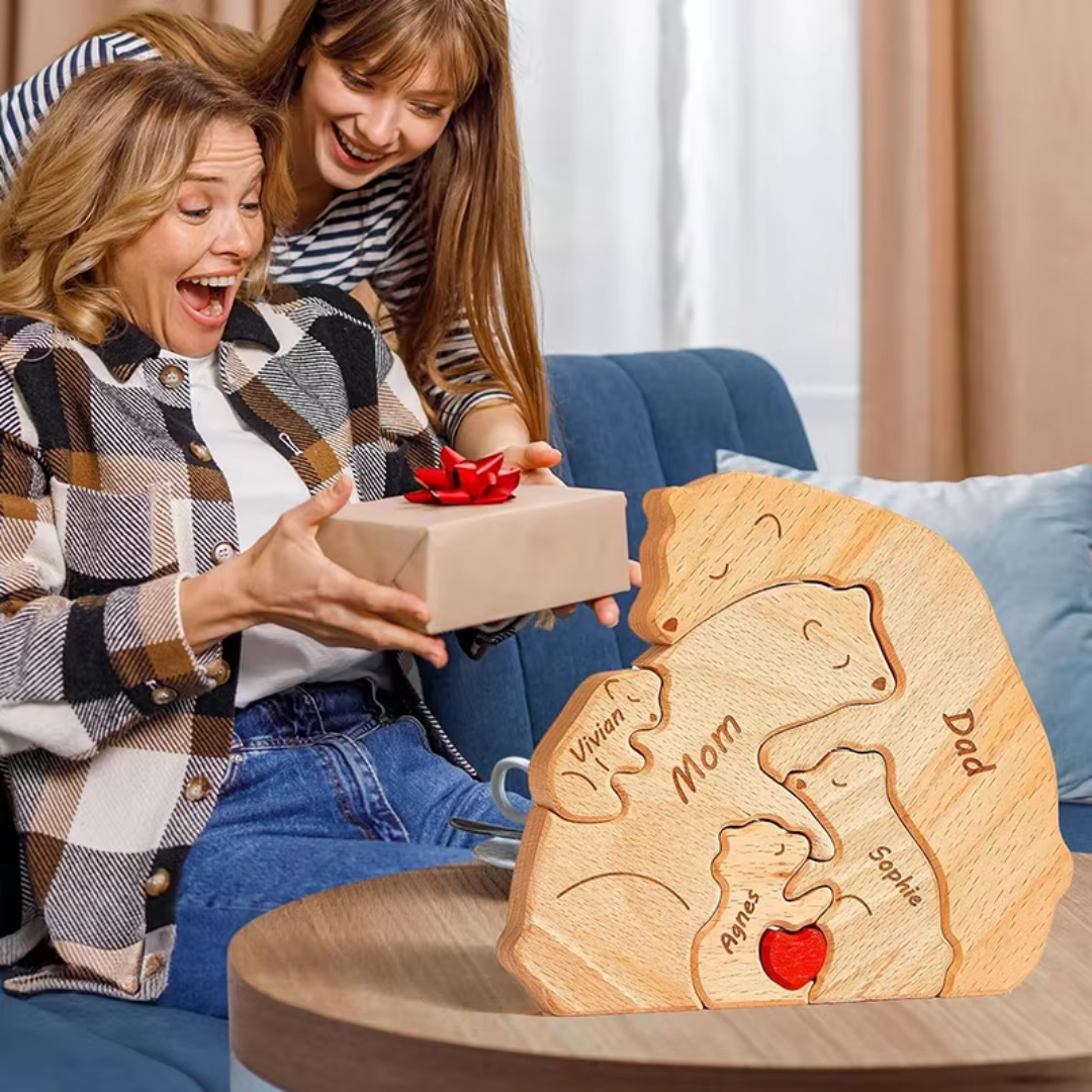 Quebra Cabeça Puzzle Madeira - Customização Família Urso