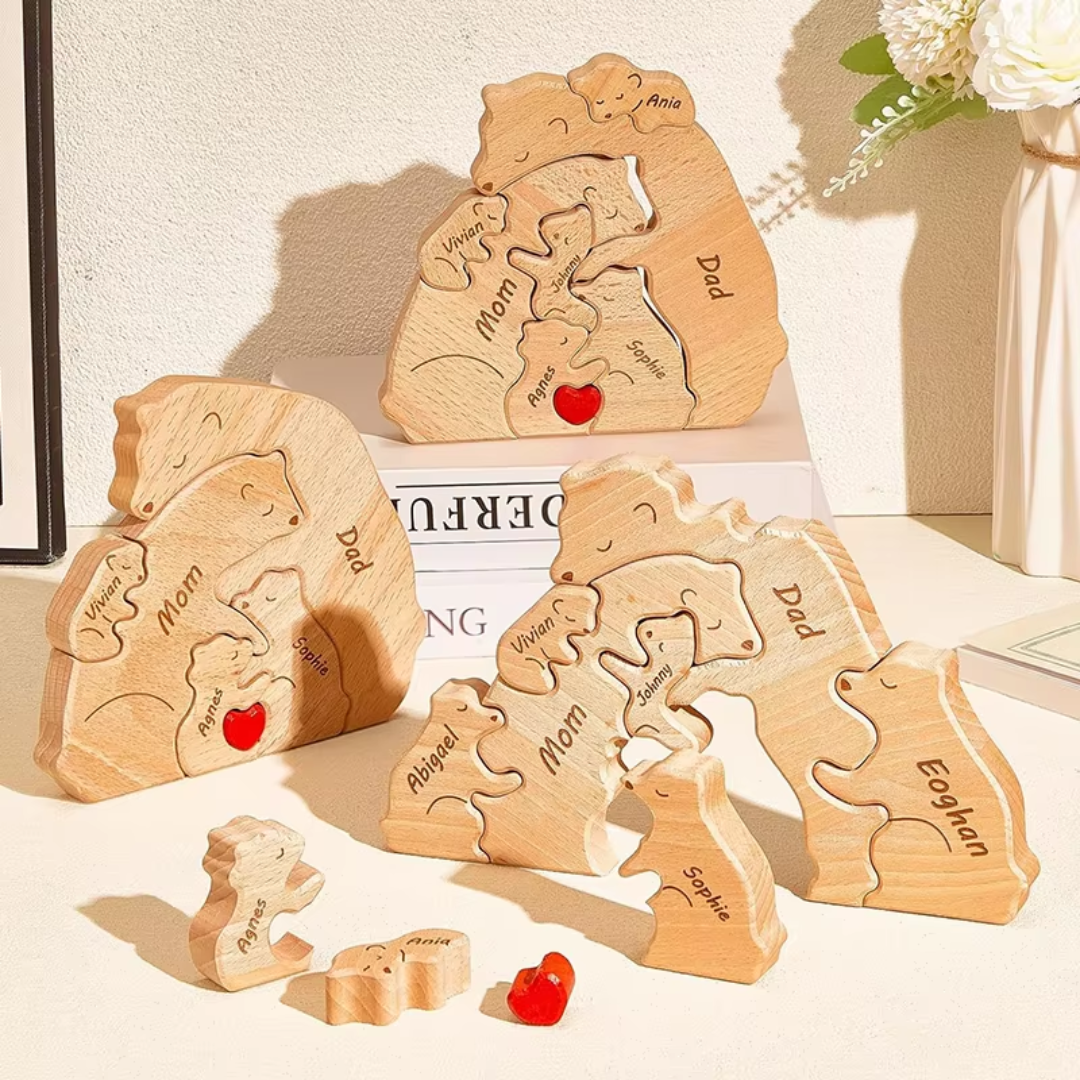 Quebra Cabeça Puzzle Madeira - Customização Família Urso
