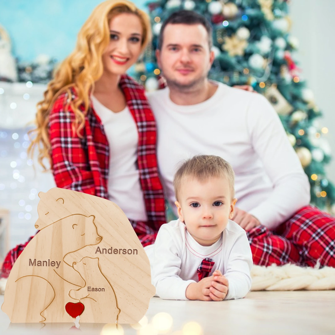 Quebra Cabeça Puzzle Madeira - Customização Família Urso