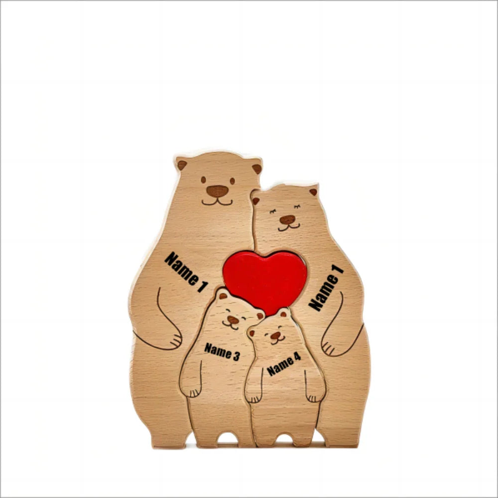 Quebra-cabeça de madeira de família de urso - Nomes Personalizados