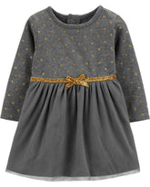 Vestido Carter's Manga longa com Poá dourado