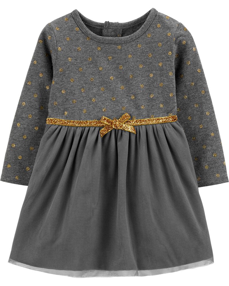 Vestido Carter's Manga longa com Poá dourado