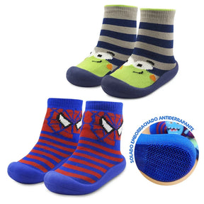 Kit 2 Pares Meia com Sola Bebê Emborrachada