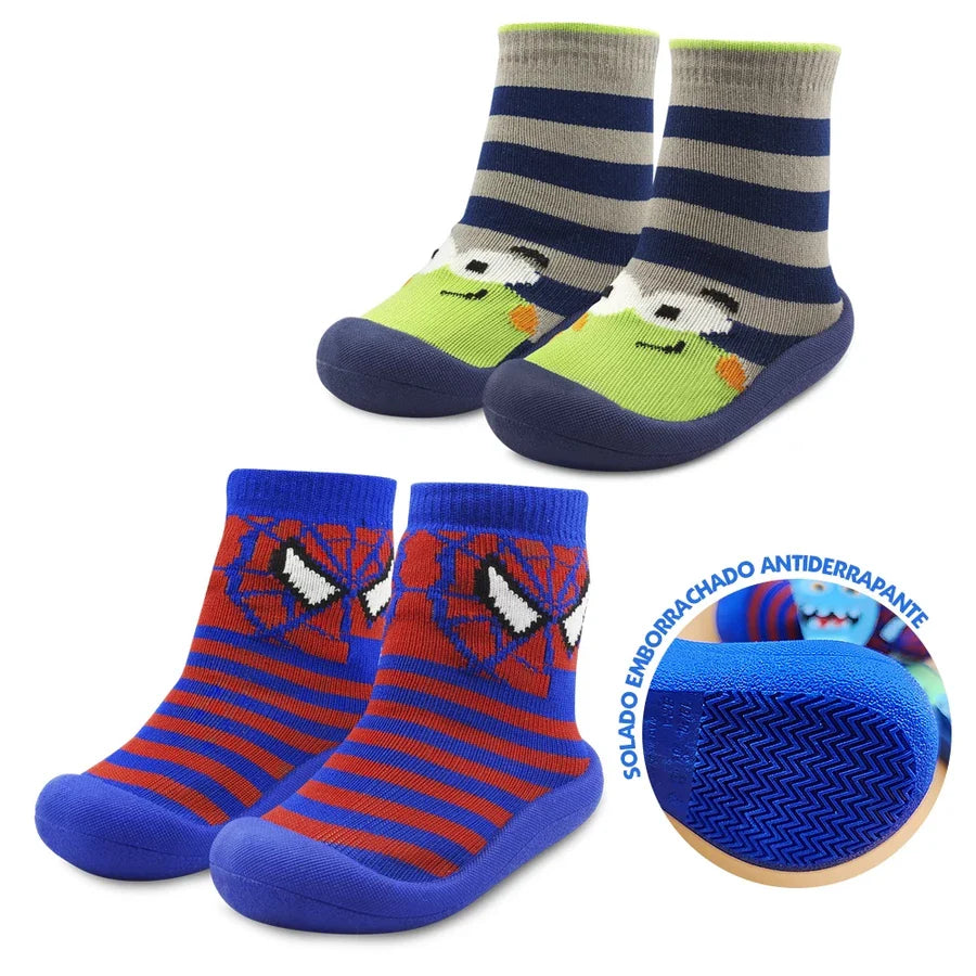 Kit 2 Pares Meia com Sola Bebê Emborrachada