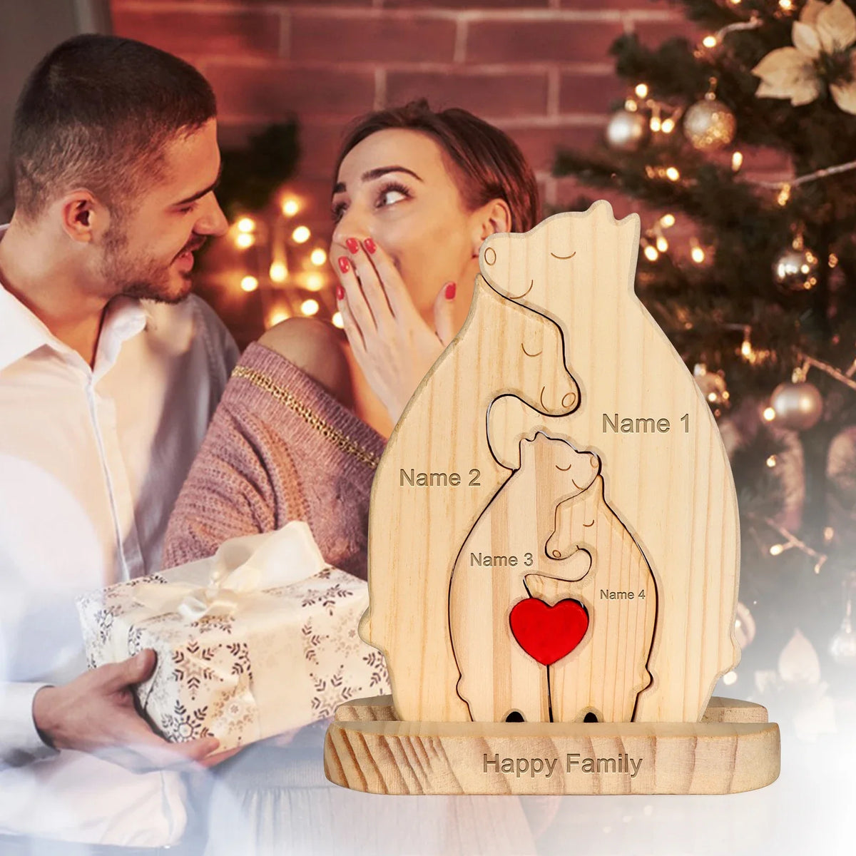 Quebra Cabeça Puzzle Madeira - Decoração Família Urso - COM BASE